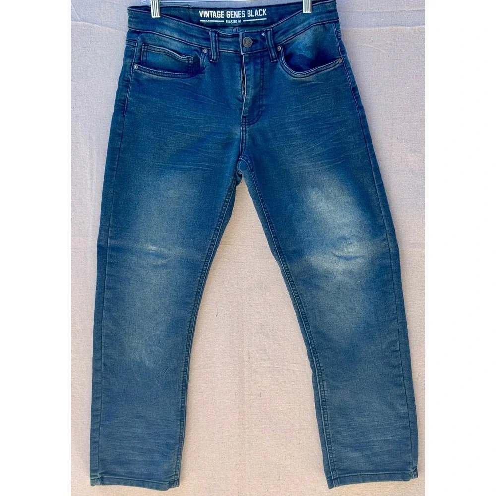 Vintage Genes Black Relaxed Fit Jeans Blue Denim Mens W28 L30 Stretch 80242